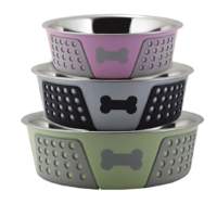 Comedero bebedero de acero inoxidable con decoración exterior. Comedero bebedero de acero inoxidable con decoración exterior.