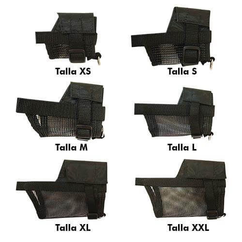 Bozal de nylon ajustable Ibañez en diferentes tallas desde XS hasta XXL para perros