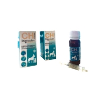 Digestolac Plus, alimento complementario para perros y gatos Envases de Digestolac Plus de Chemical Ibérica con jeringuilla dosificadora para perros y gatos