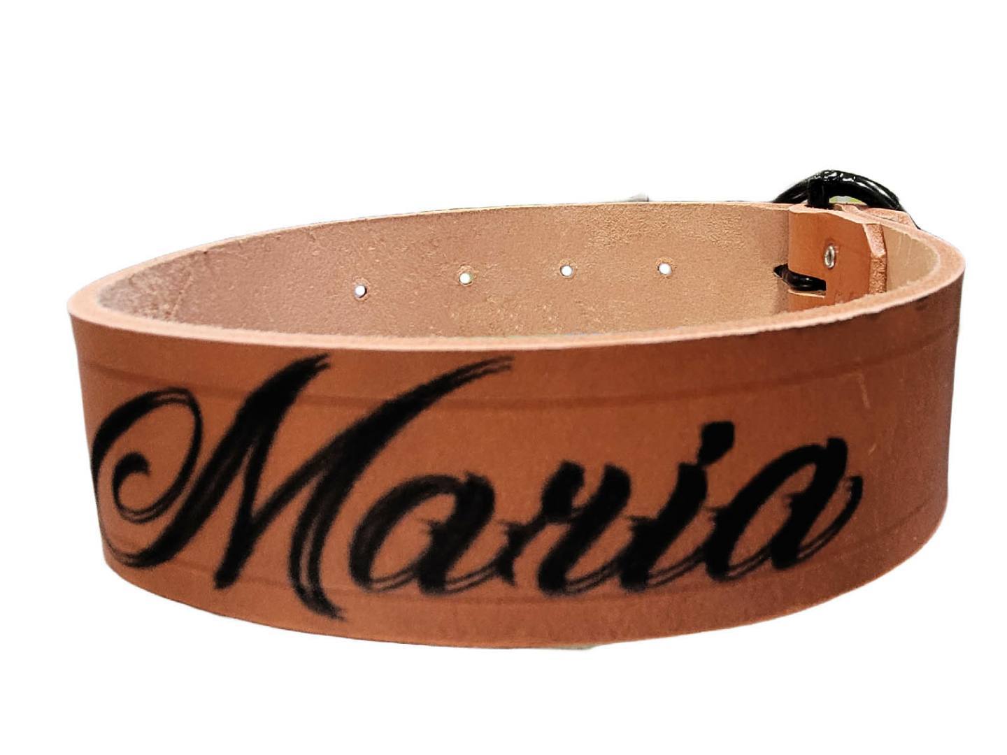 Collar de cuero legítimo personalizado para ovejas y cabras con nombre grabado en color marrón natural